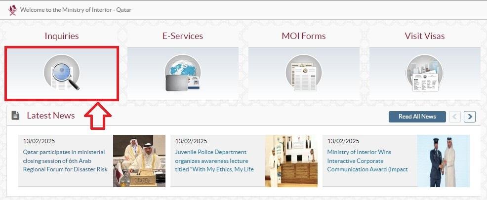 Locate the “Inquiries” Section