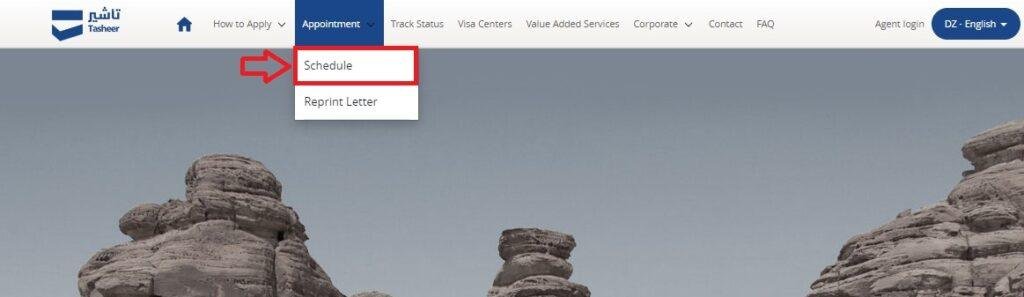 Click on Appointment - Tasheer Appointment