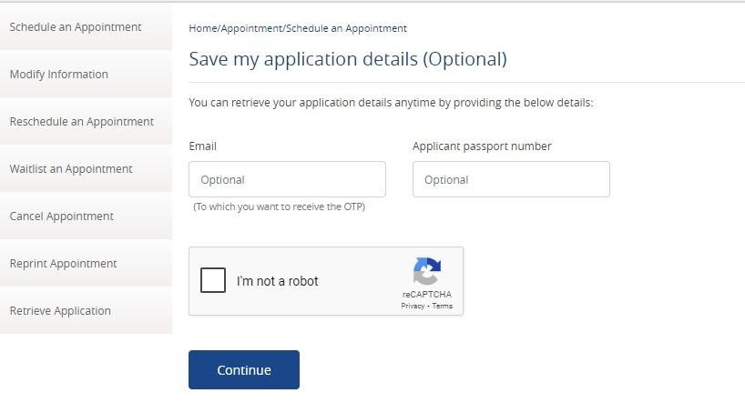 Enter Email and Passport Number - Tasheer Appointment