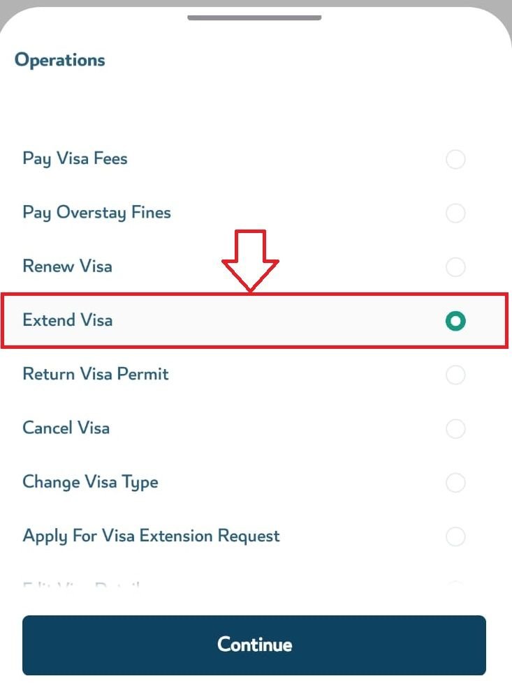 Select the Option “Extend Visa” - extend family visit visa qatar
